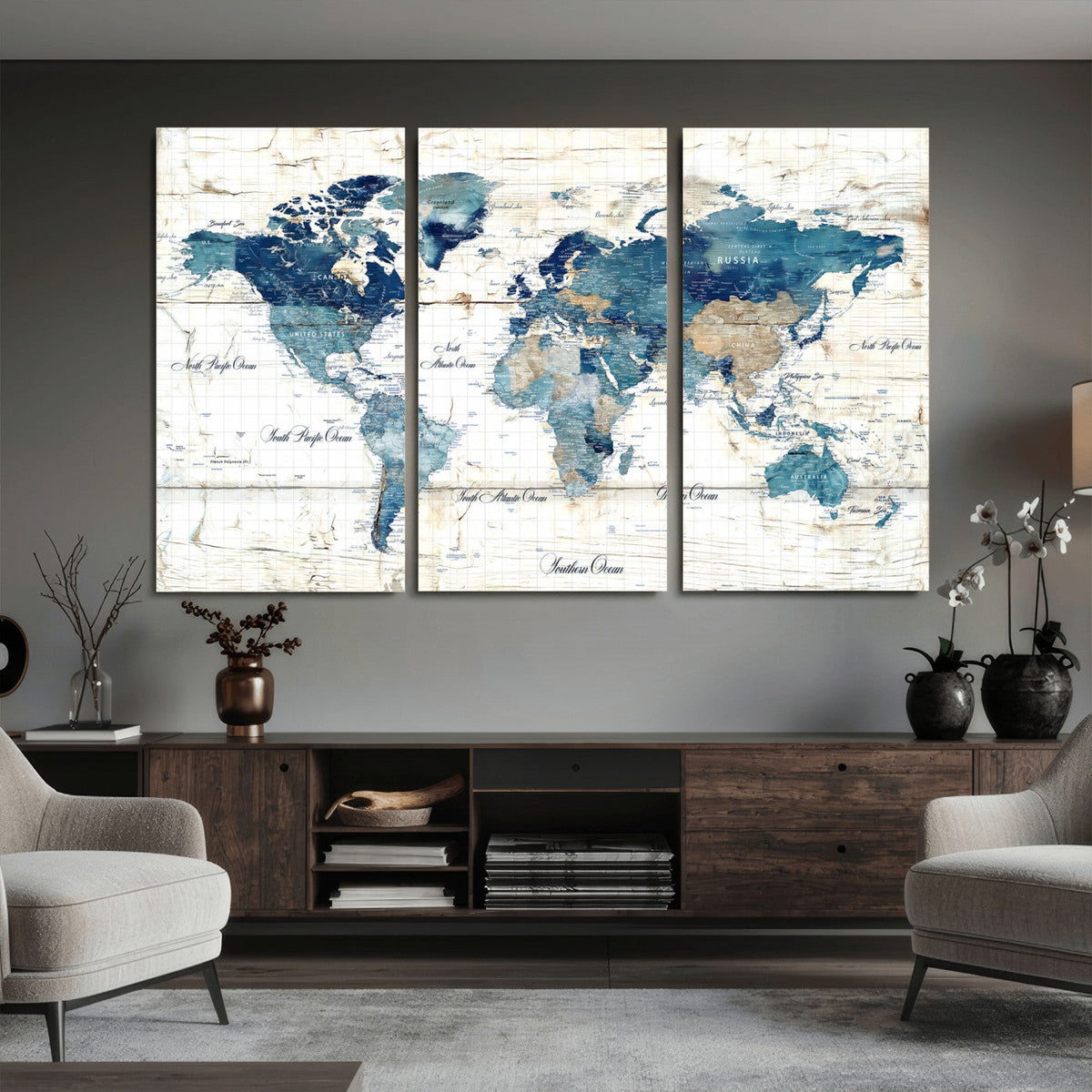 Watercolor World Map Canvas Wall Art Print – Abstract