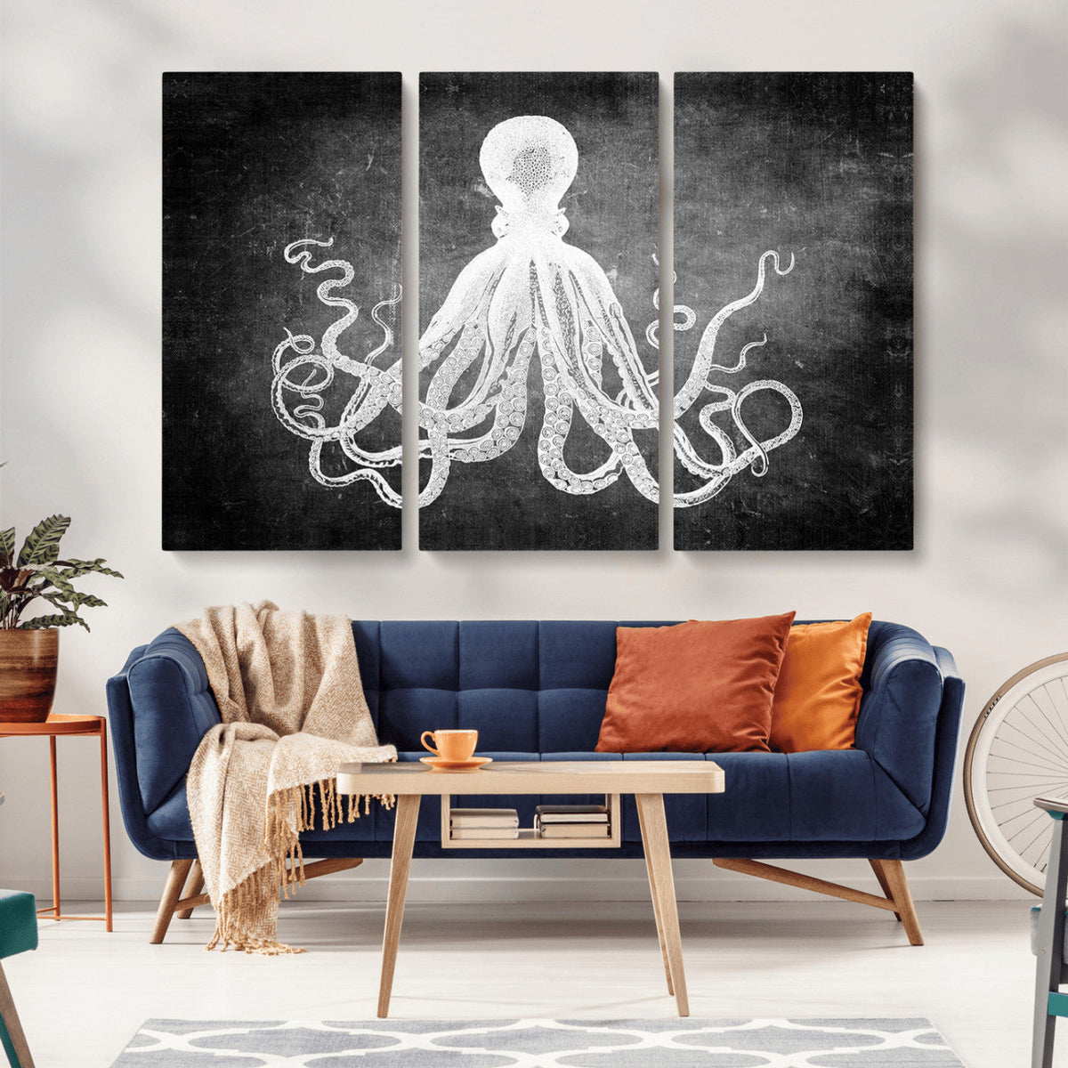 Black White Octopus Wall Art Canvas Print
