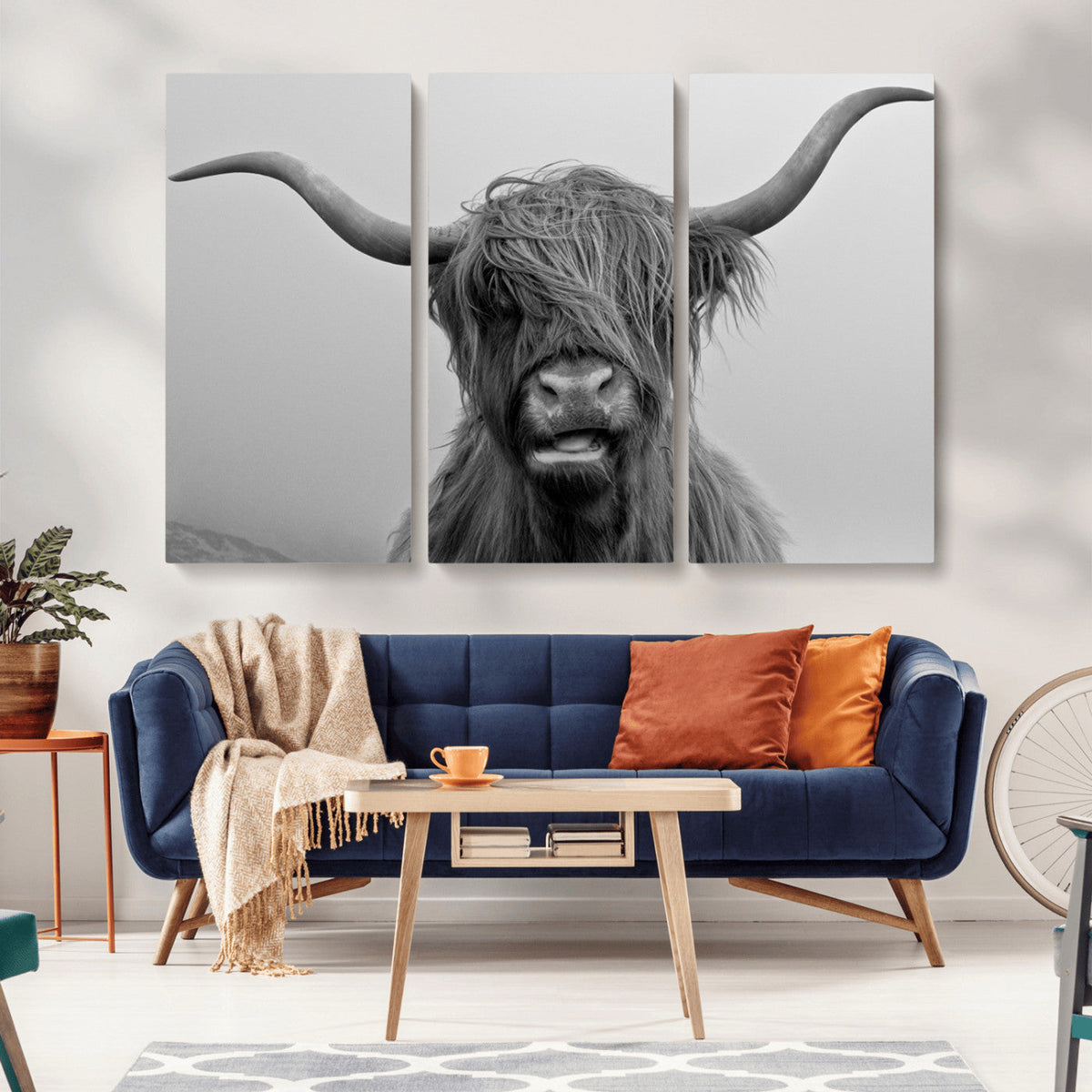 Texas Cow Wall Art Canvas, Texas Longhorn Cattle Canvas