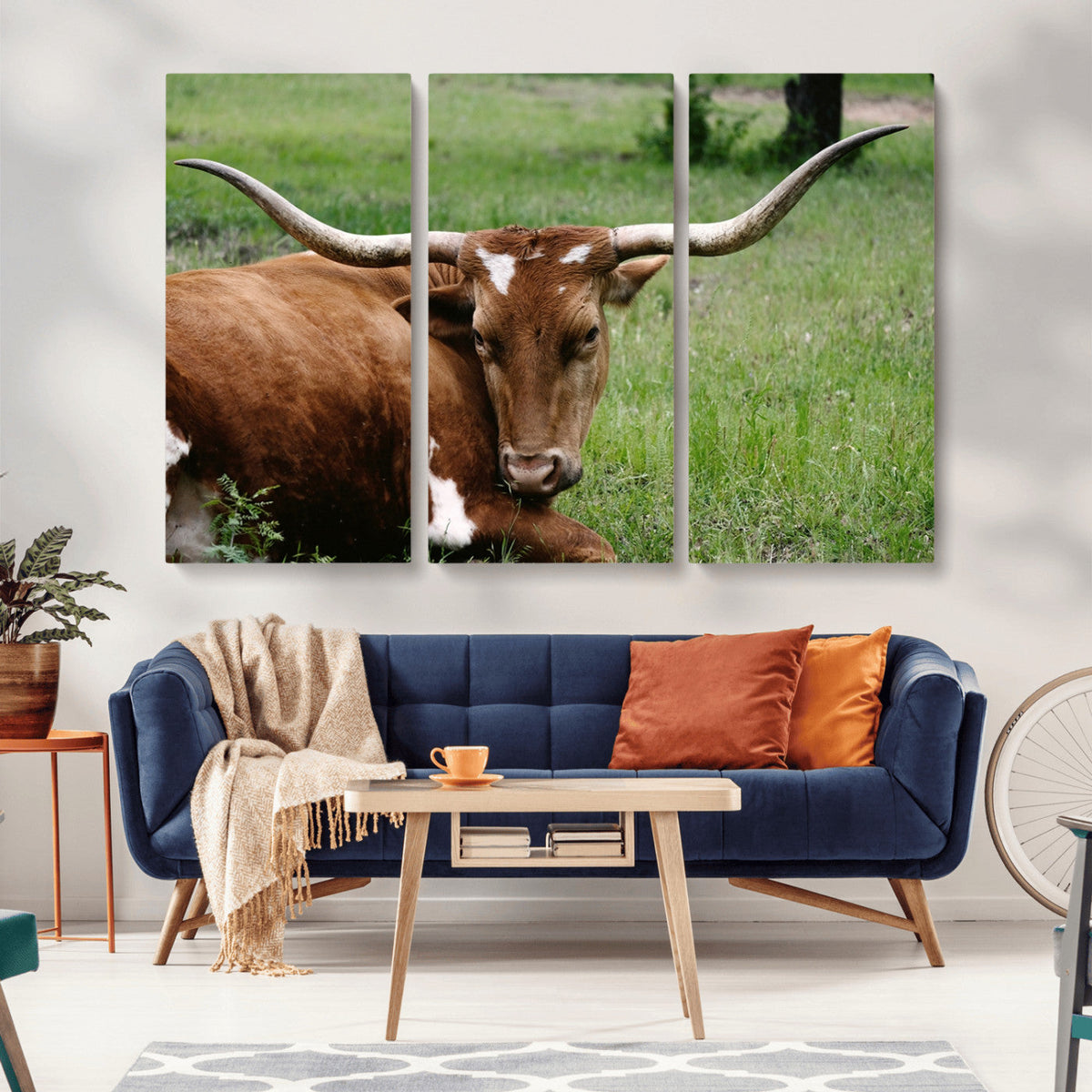 Longhorn Cow Animal Wall Art Canvas Print
