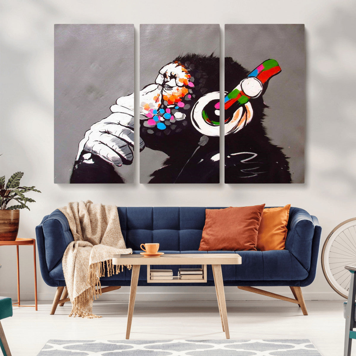 Dj Monkey Listening to Music Wall Art Print | Banksy Monkey