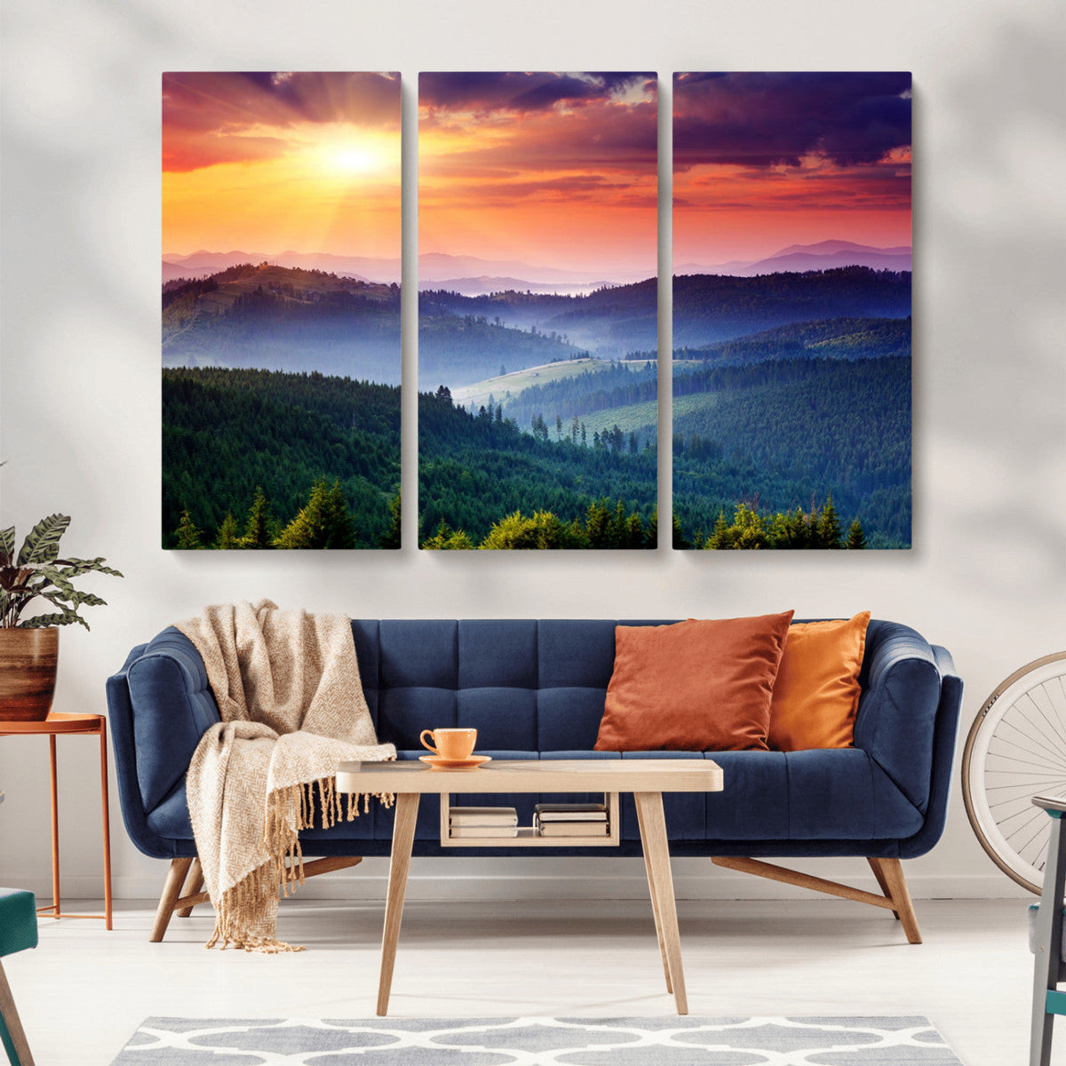 Mountain and Sunset Wall Art Canvas Print