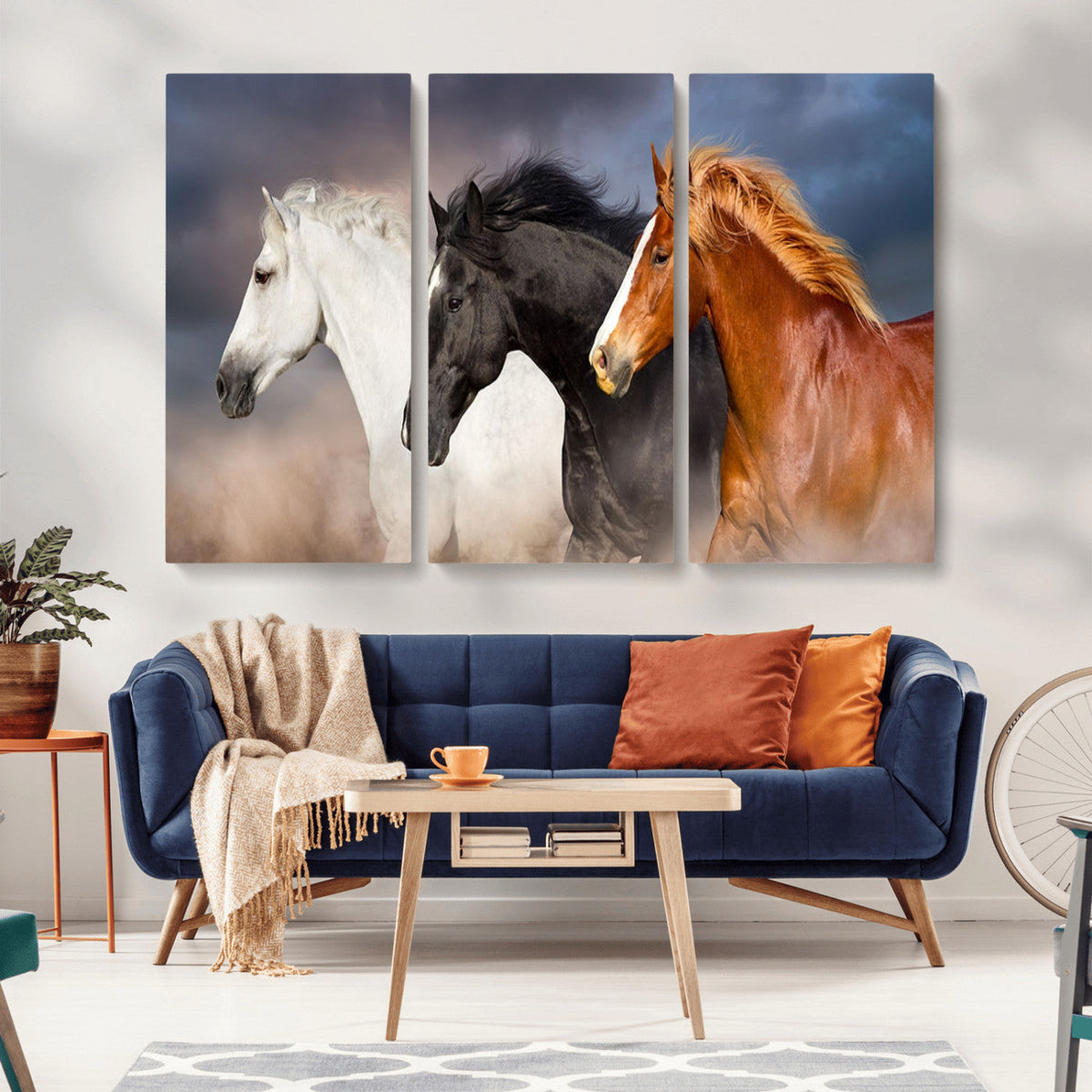 Animal Wall Art Three Horses Farmhouse Art Canvas, Framed