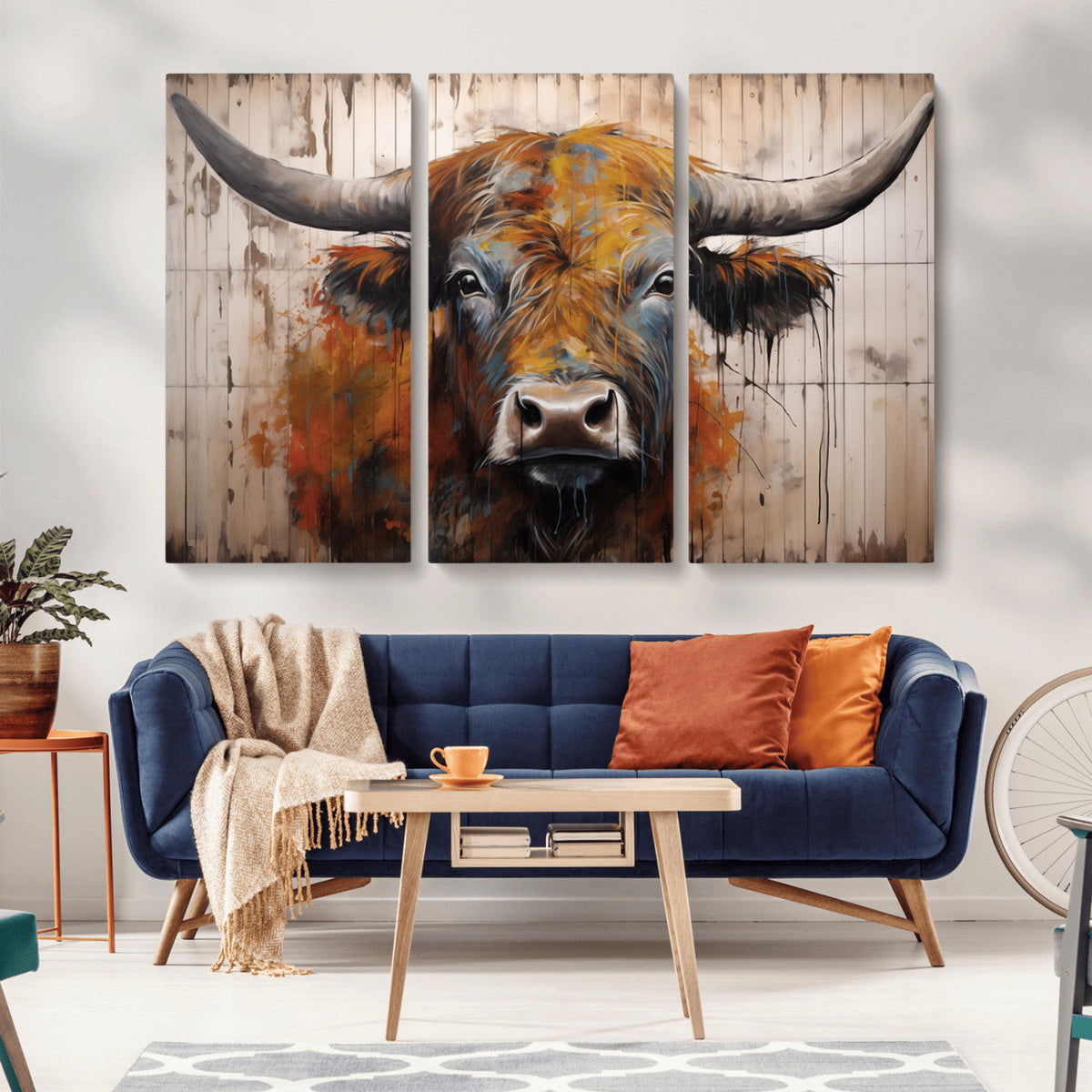 Abstract Bull Highland Cow Canvas Wall Art Print – Vibrant