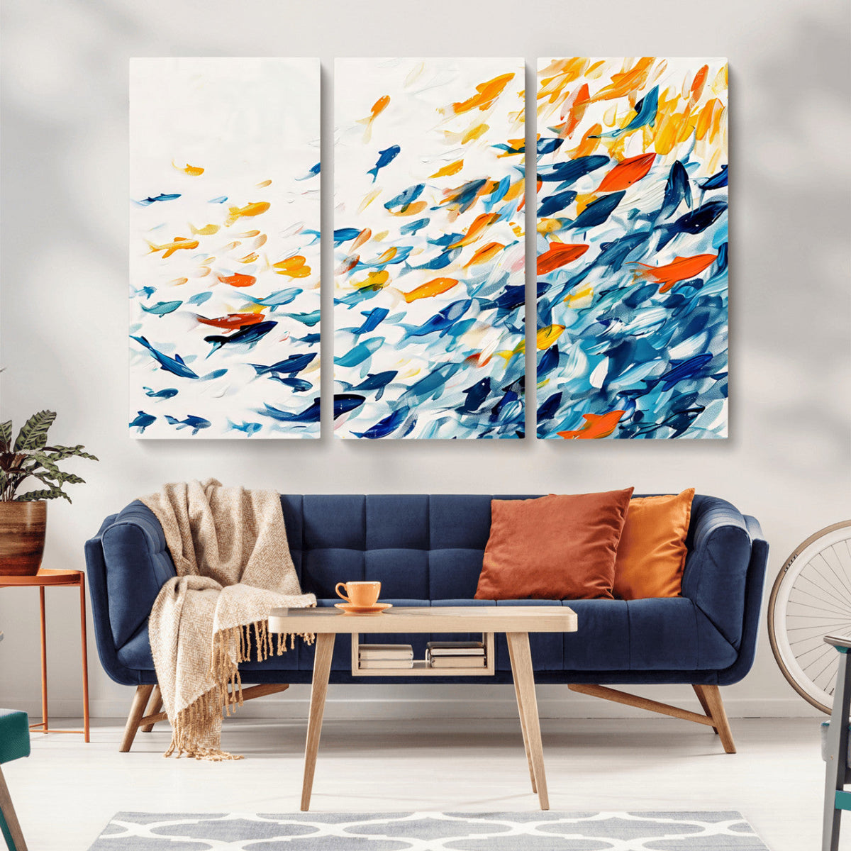 Abstract Fish Shoal Wall Art Canvas Print, Colorful Fish