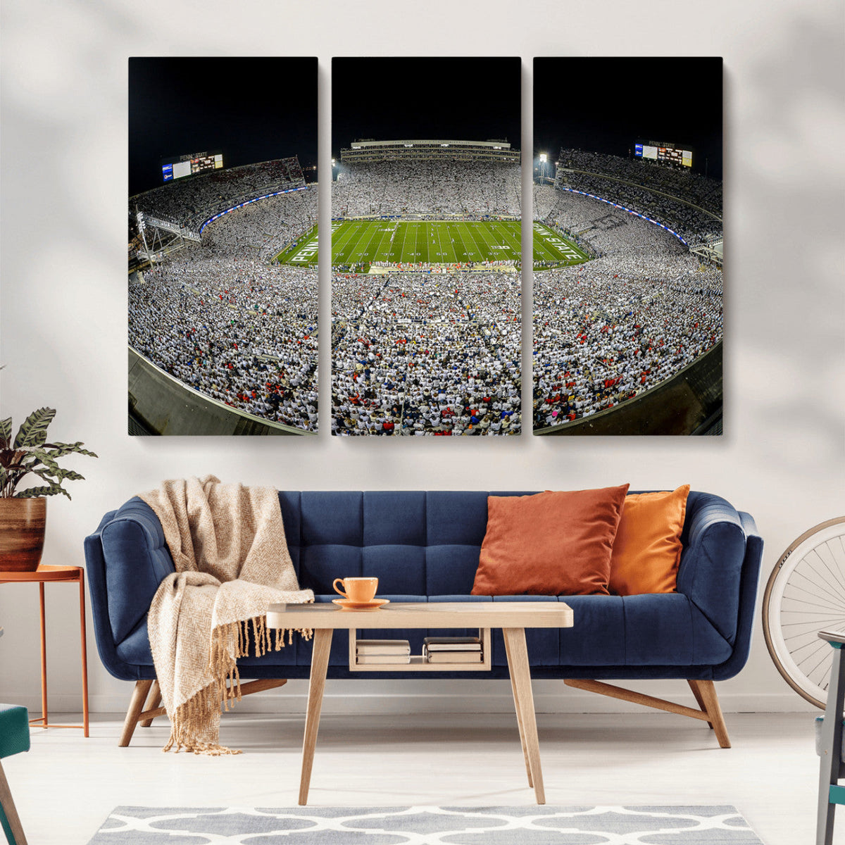 Beaver Stadium Night Game Triple Canvas Wall Art - Penn