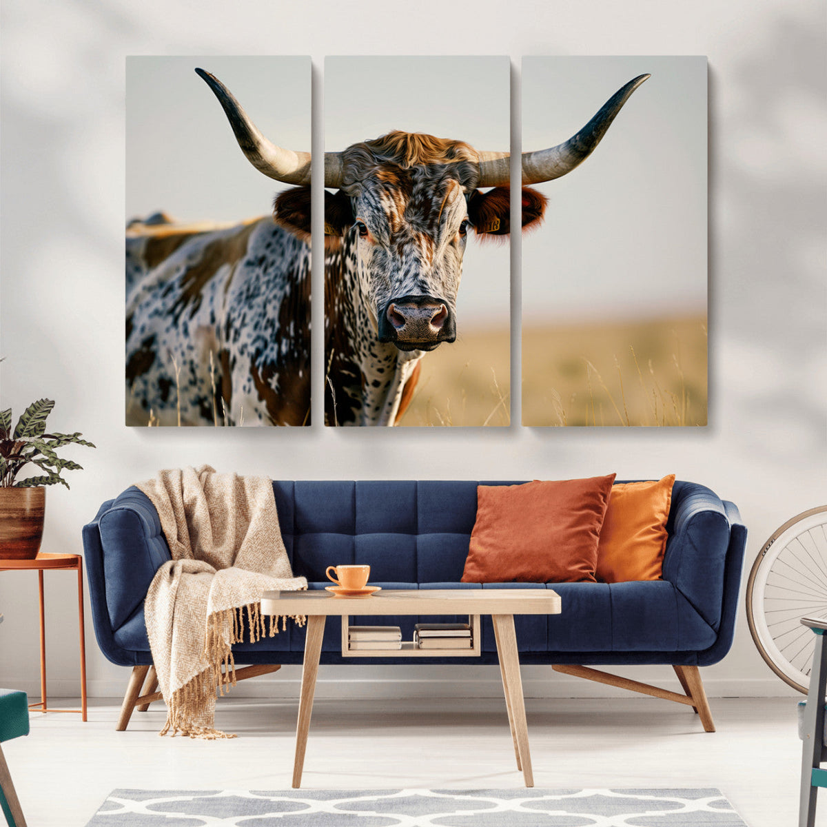 Texas Bull Longhorn Wall Art Canvas Print for Farm House