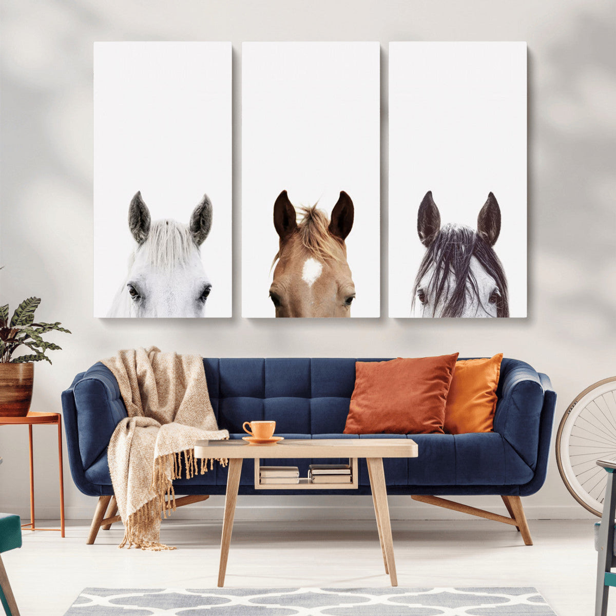 Horse Prints Set, Set of 3 Horse Wall Art, Horses Portraits,