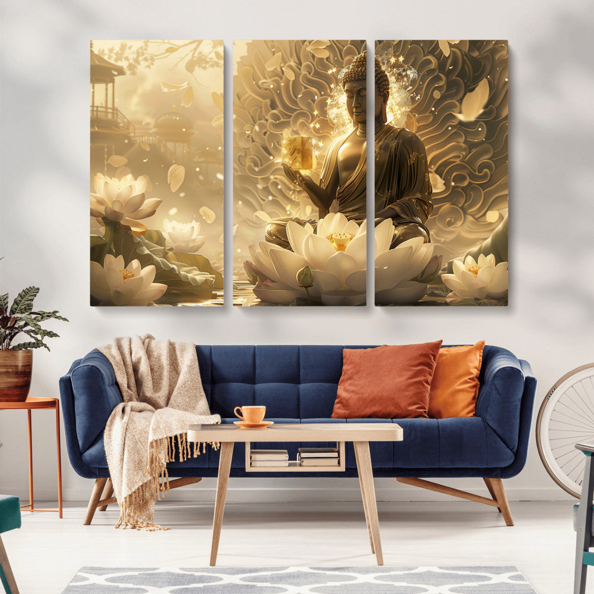 Golden Buddha Wall Art | Yoga Room Decor and Meditation Room