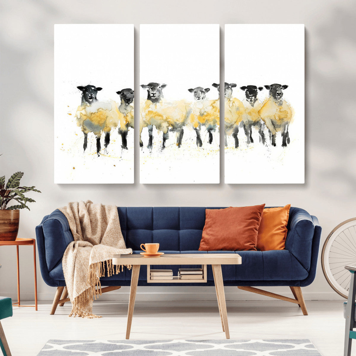 Farmhouse Wall Art Sheep Print | Ready to Hang Framed Canvas