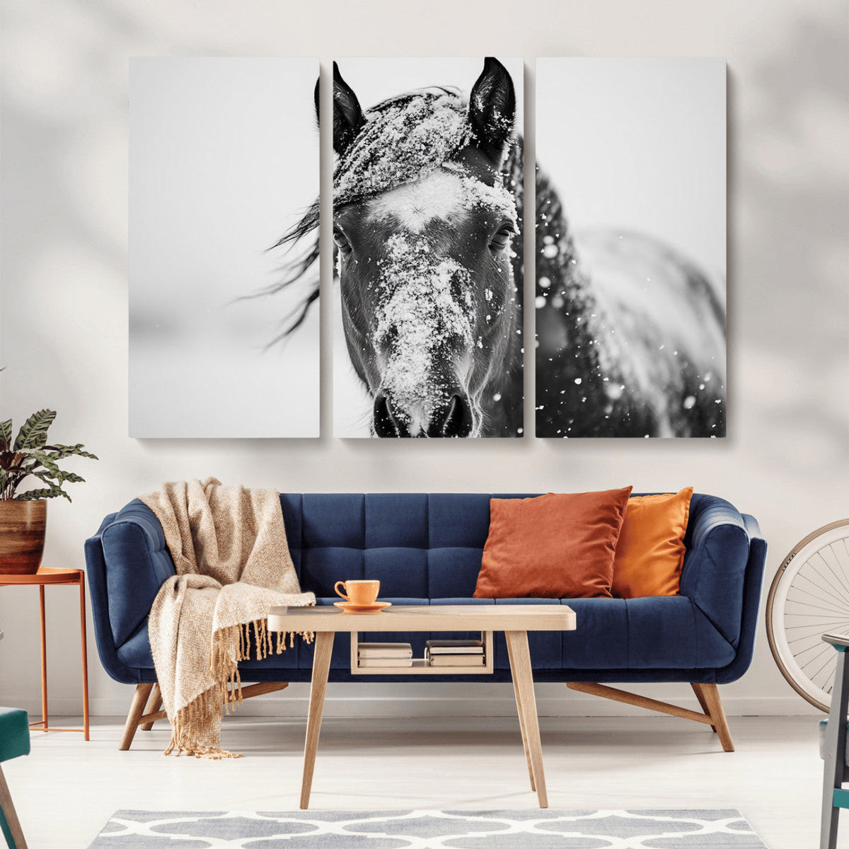 Western Wall Art | Black and White Winter Horse Wall Art |