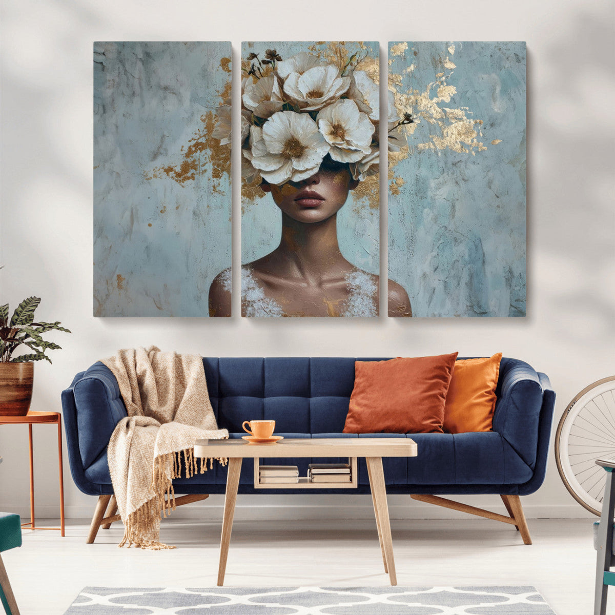 Golden Petal Wall Art - Petal Silhouette Woman Wall Art