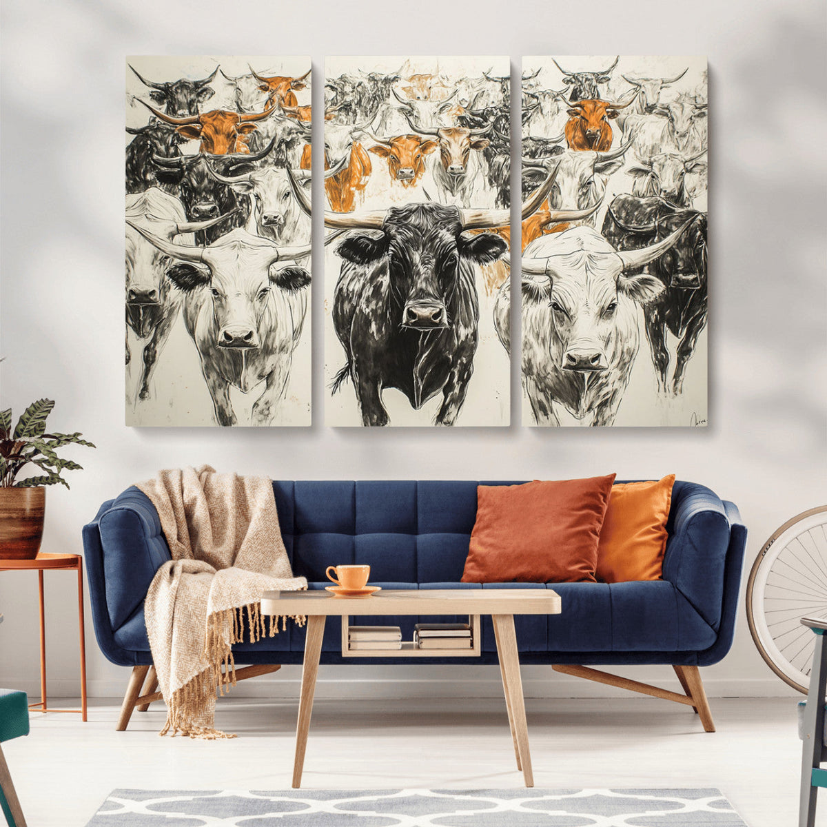 Texas Longhorn Wall Art Canvas Print – Herd Abstract Cow