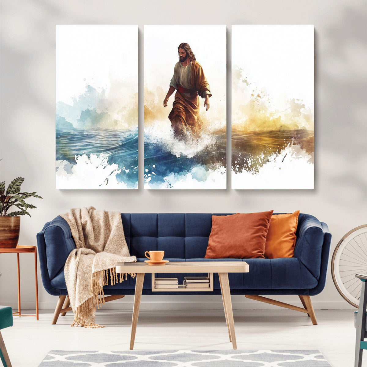 Watercolor Jesus Walking Wall Art Print, Jesus Water Canvas