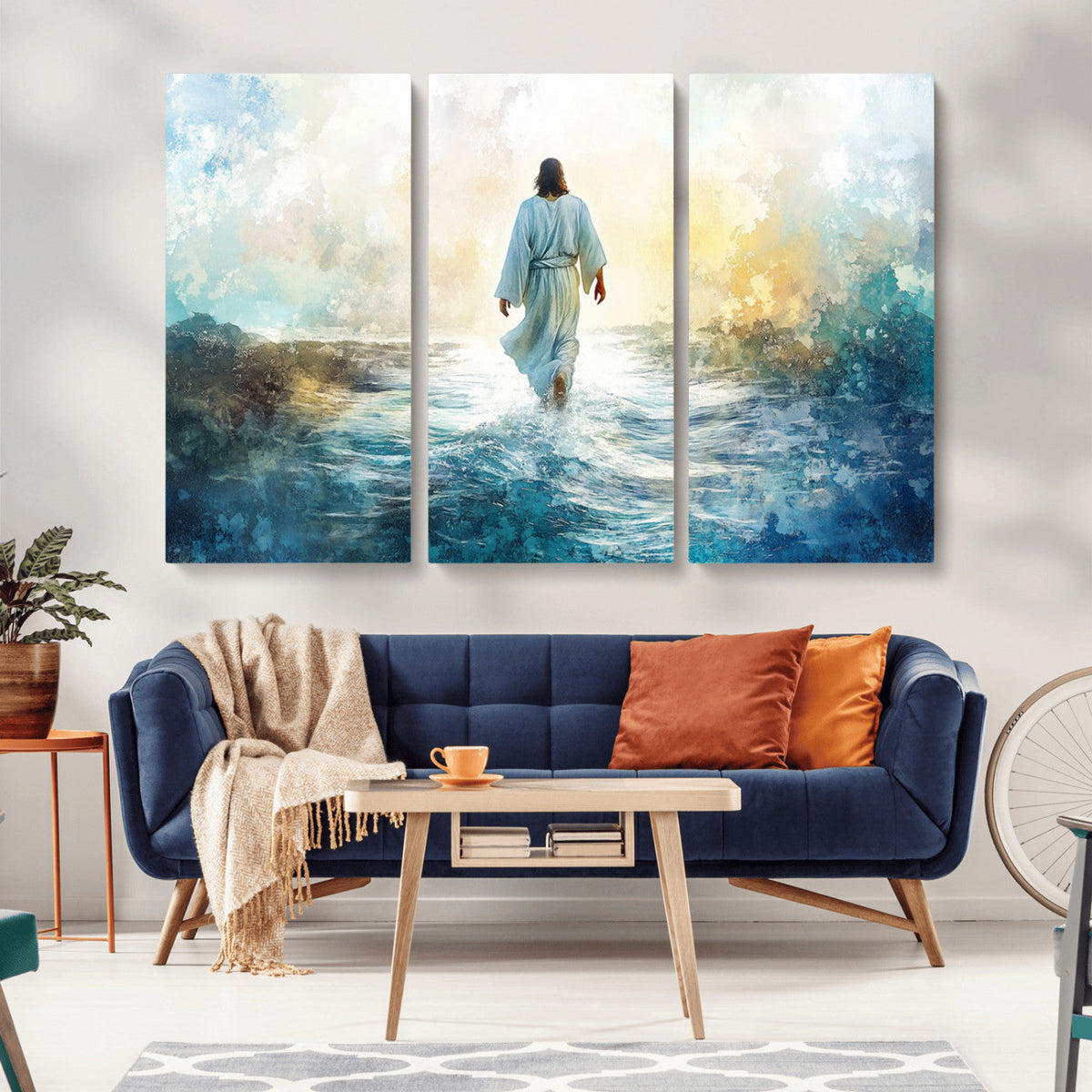 Watercolor Jesus Walking on Water Canvas Print, Christian