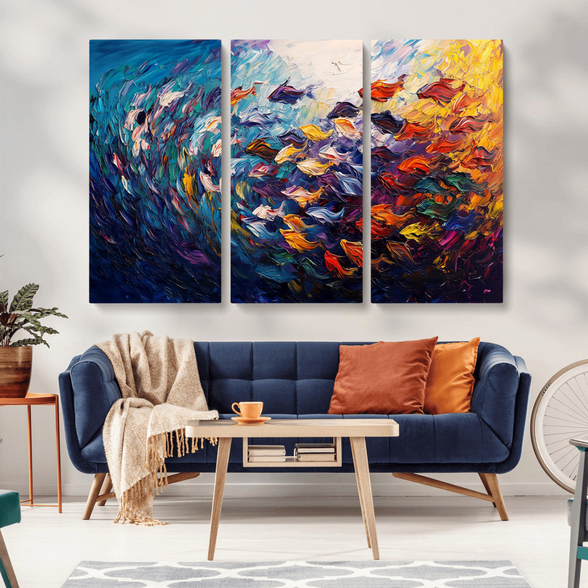 Vibrant Abstract Fish Swarm Art – Colorful Fish Inspired
