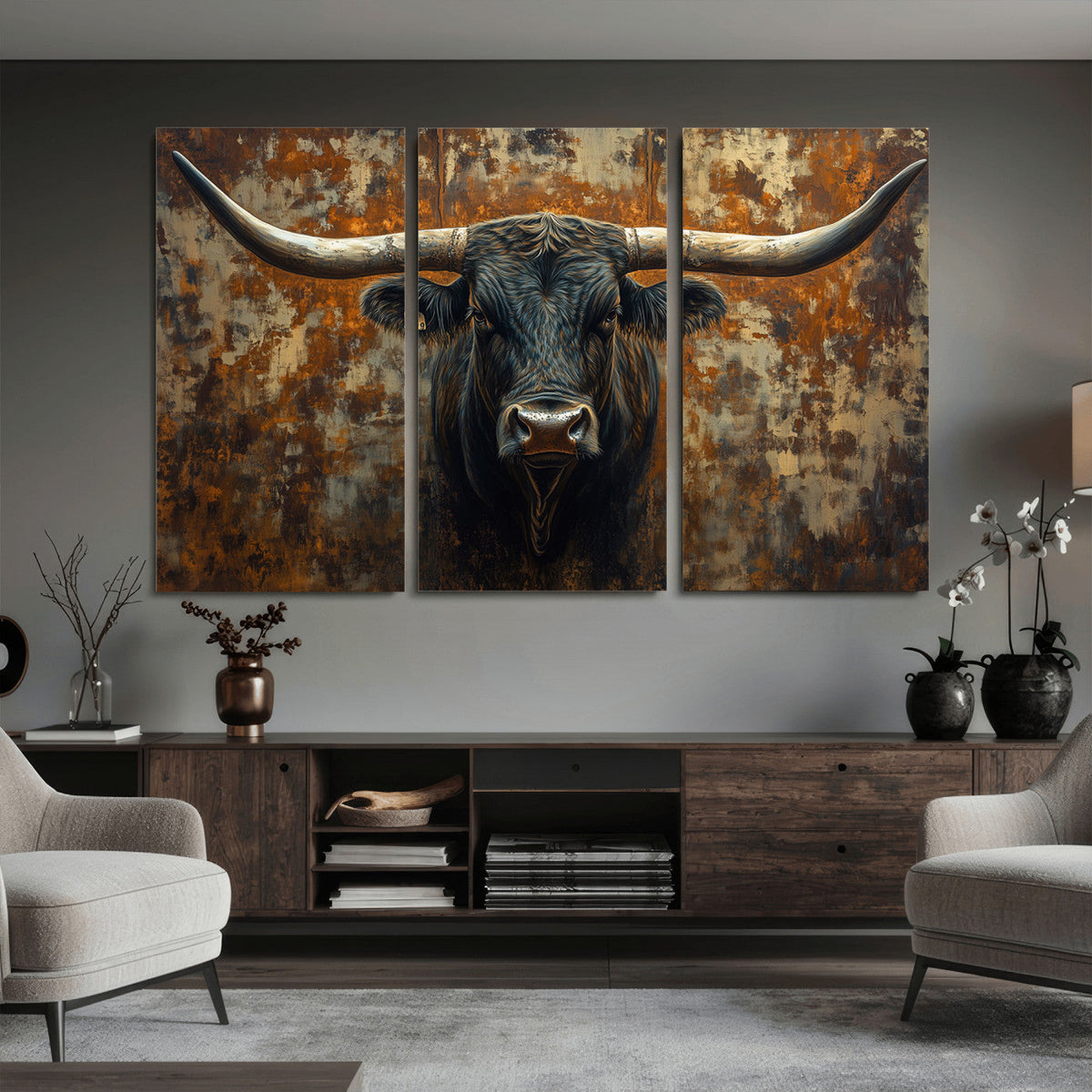 Longhorn Texas Cow Bull Wall Art | Rustic Farmhouse Canvas