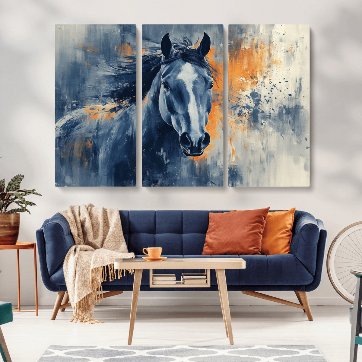Abstract Blue Horse Wall Art Print Canvas | Horse Wall Art