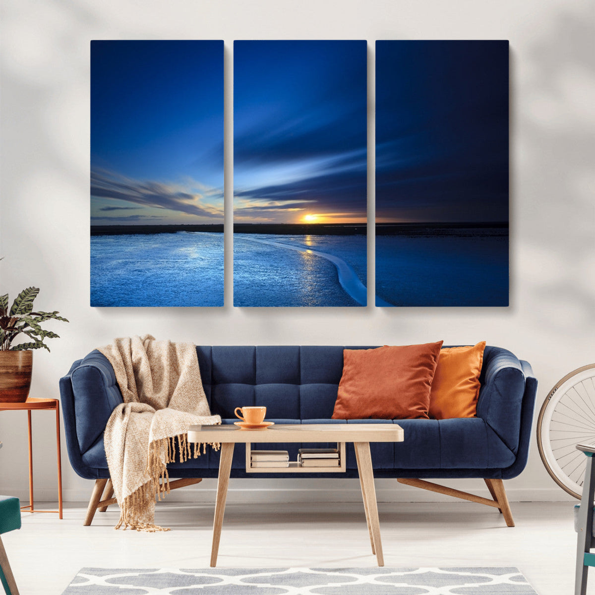 Blue Sunset Ocean Canvas Wall Art Print – Serene Coastal