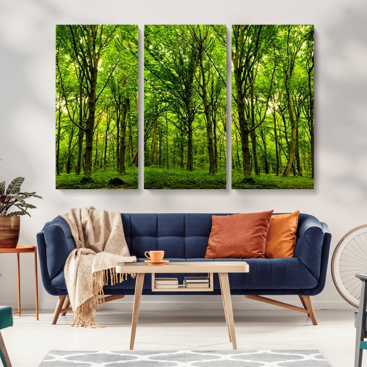 Lush Green Forest Canvas Print | 3-Panel Forest Wall Art |