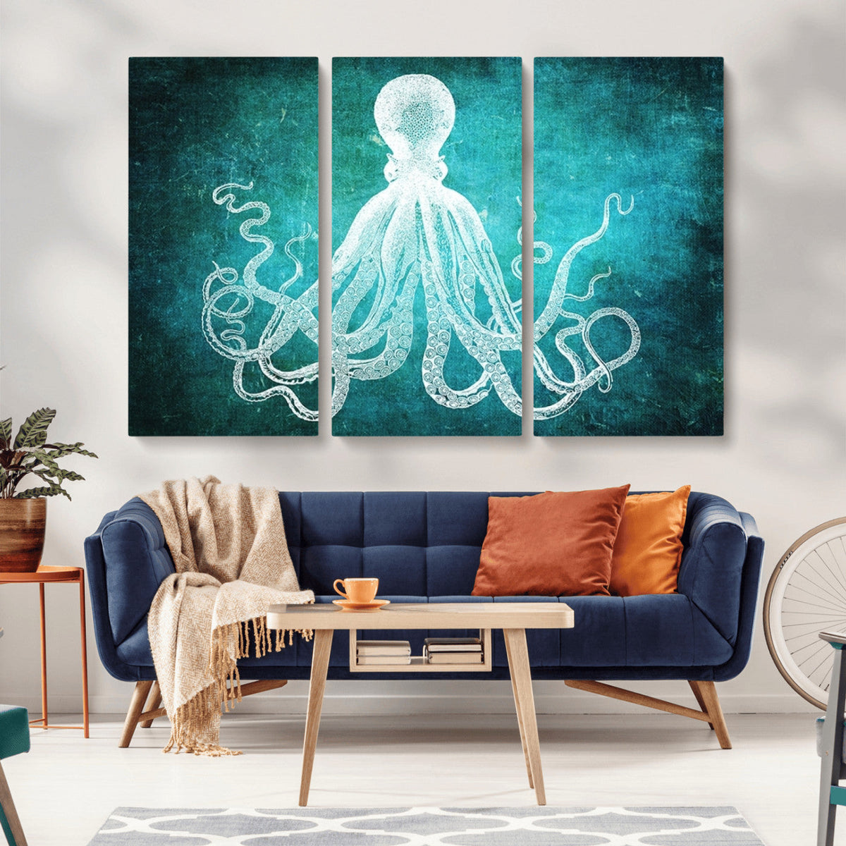 Green Octopus Abstract Wall Art Canvas Print