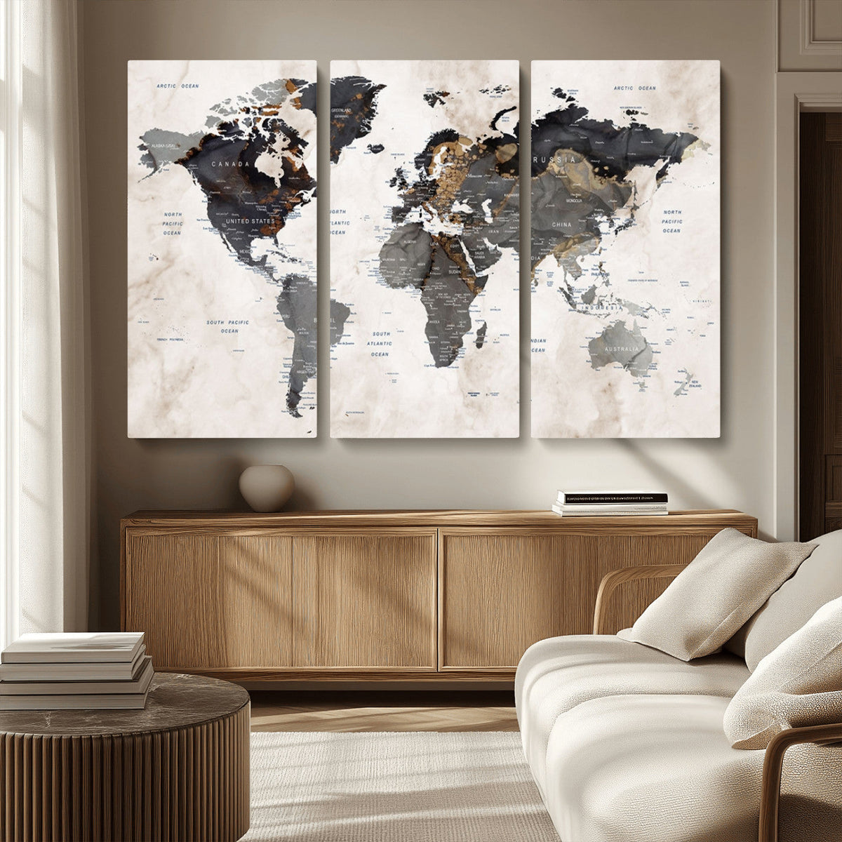 Abstract Map Printing - Modern World Map Canvas Wall Art for