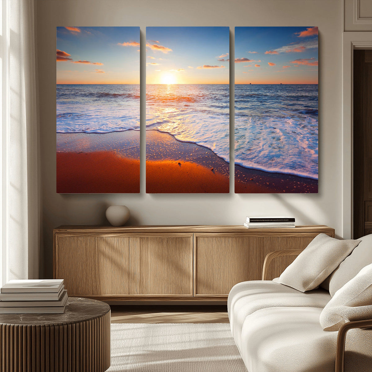 Tropical Ocean Sunset Wall Art Canvas Print, Golden Beach