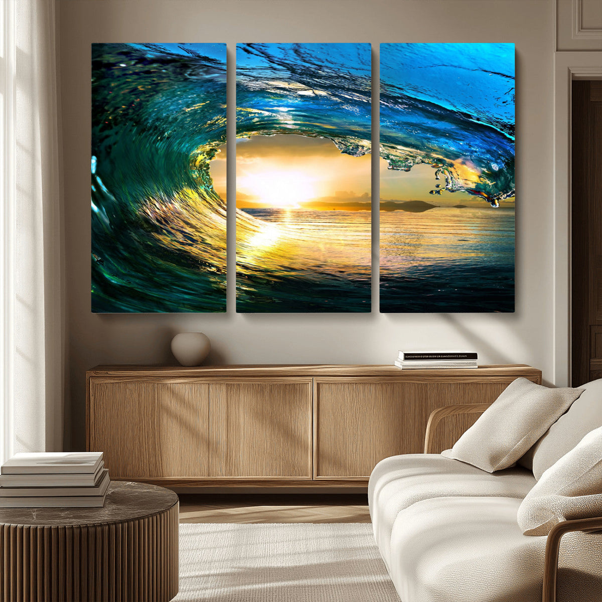 Ocean Wave at Sunset Canvas Art, Large Wall Print of Vibrant