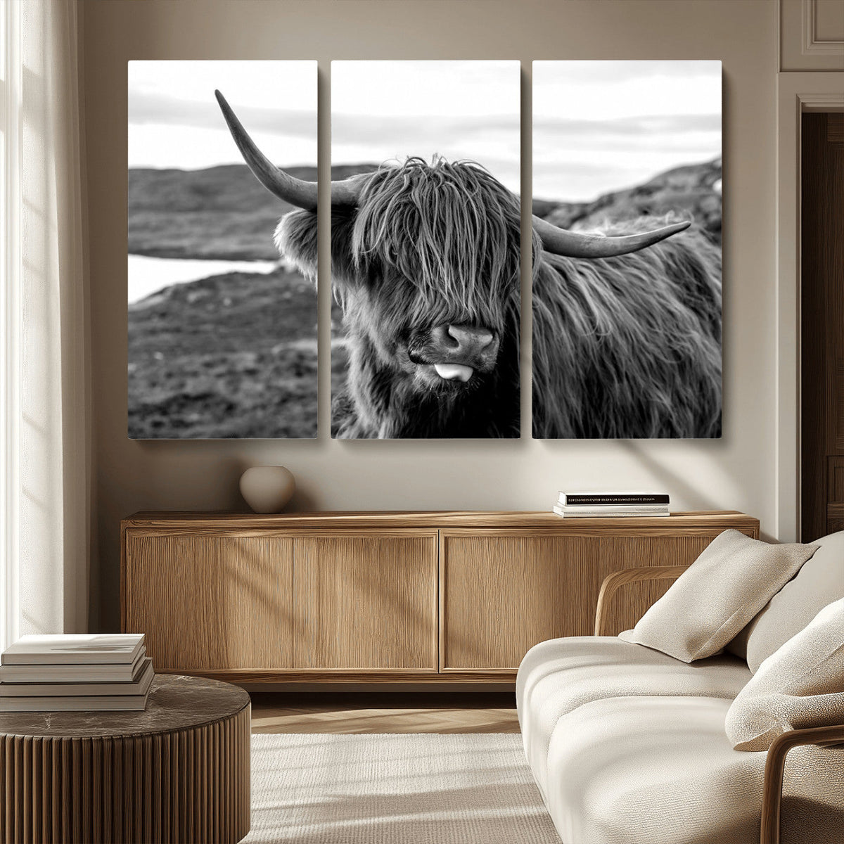 Longhorn Steer Canvas Print Wall Art, Highland Cow Canvas