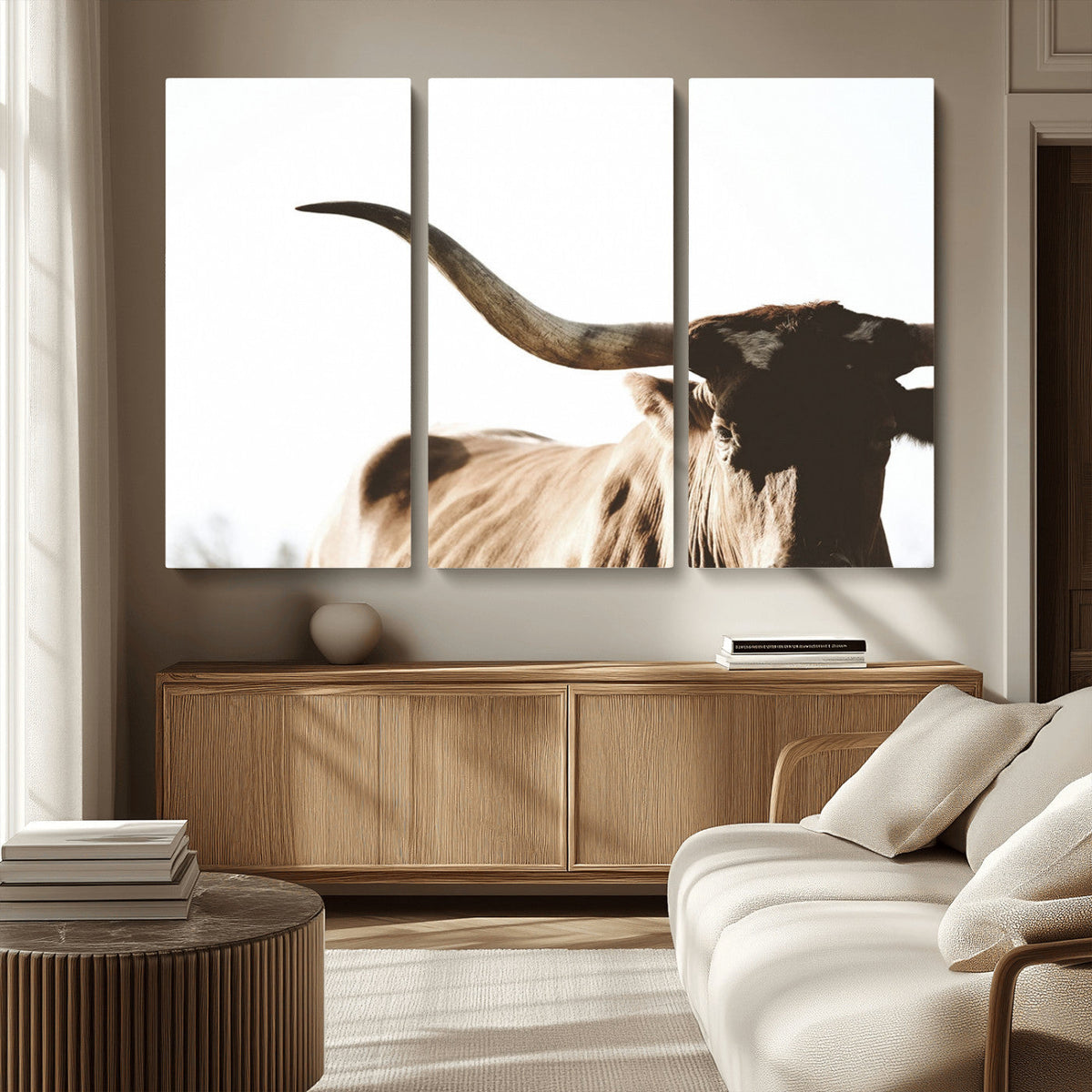 Texas Longhorn Wall Art Canvas Print | 3-Panel Large