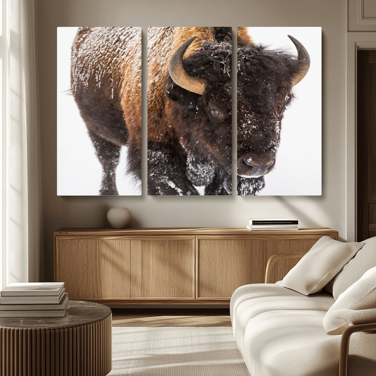 Bison Wall Art Canvas Print For Farmhouse, Wild Animal Wall