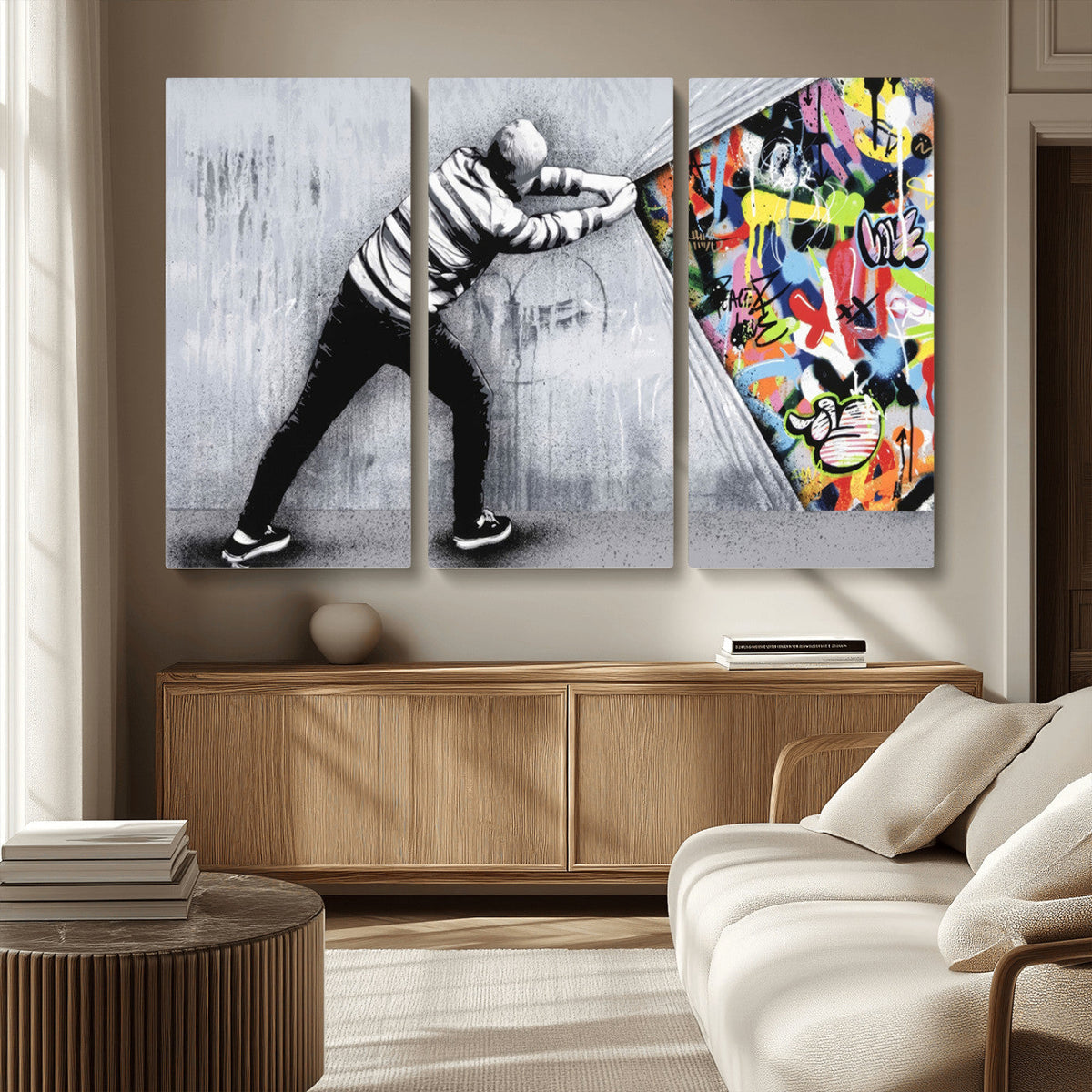 Banksy Art Behind the Curtain Street Wall Art Canvas Print |