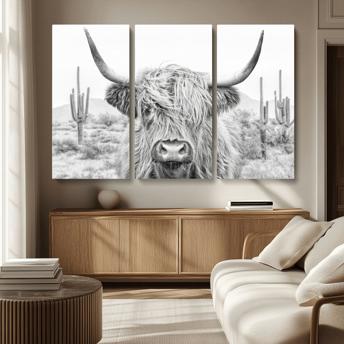 Rustic Charm | Cow Longhorn Black White Bighorn Wall Art