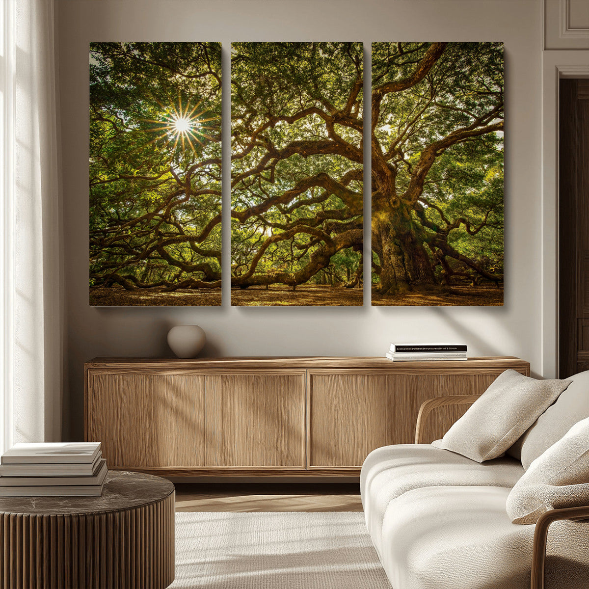 Ancient Angel Oak Tree Art Sunburst Canvas Print-
