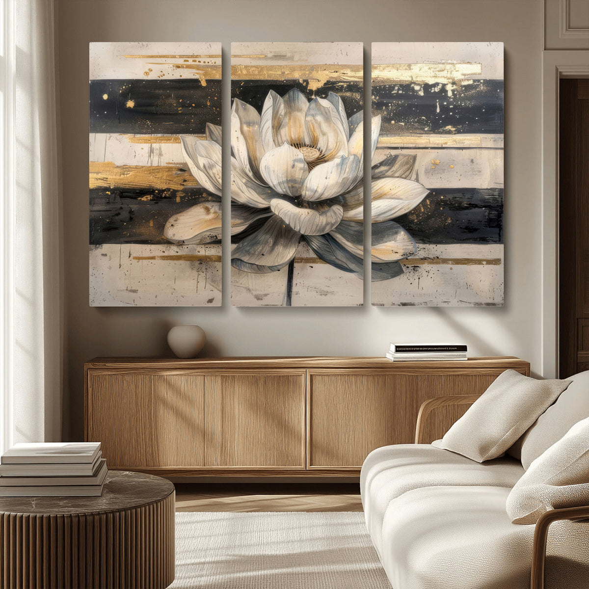 Lotus Flower Wall Art – Framed Abstract Floral Canvas