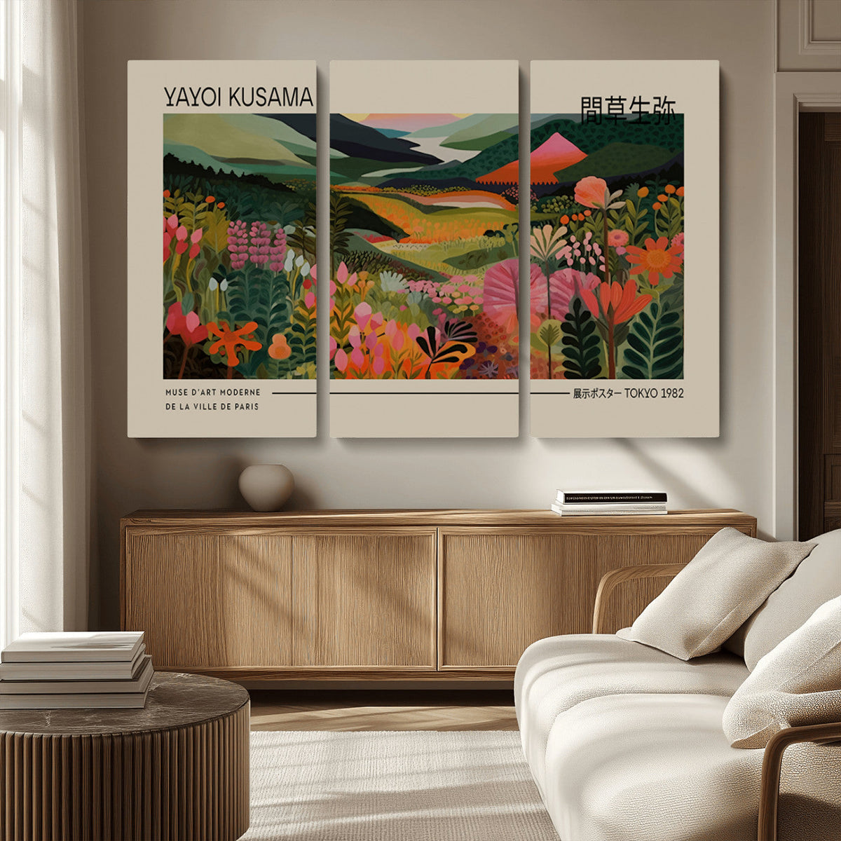 Yayoi Kusama Landscape Canvas Print, Vibrant Floral Mountain