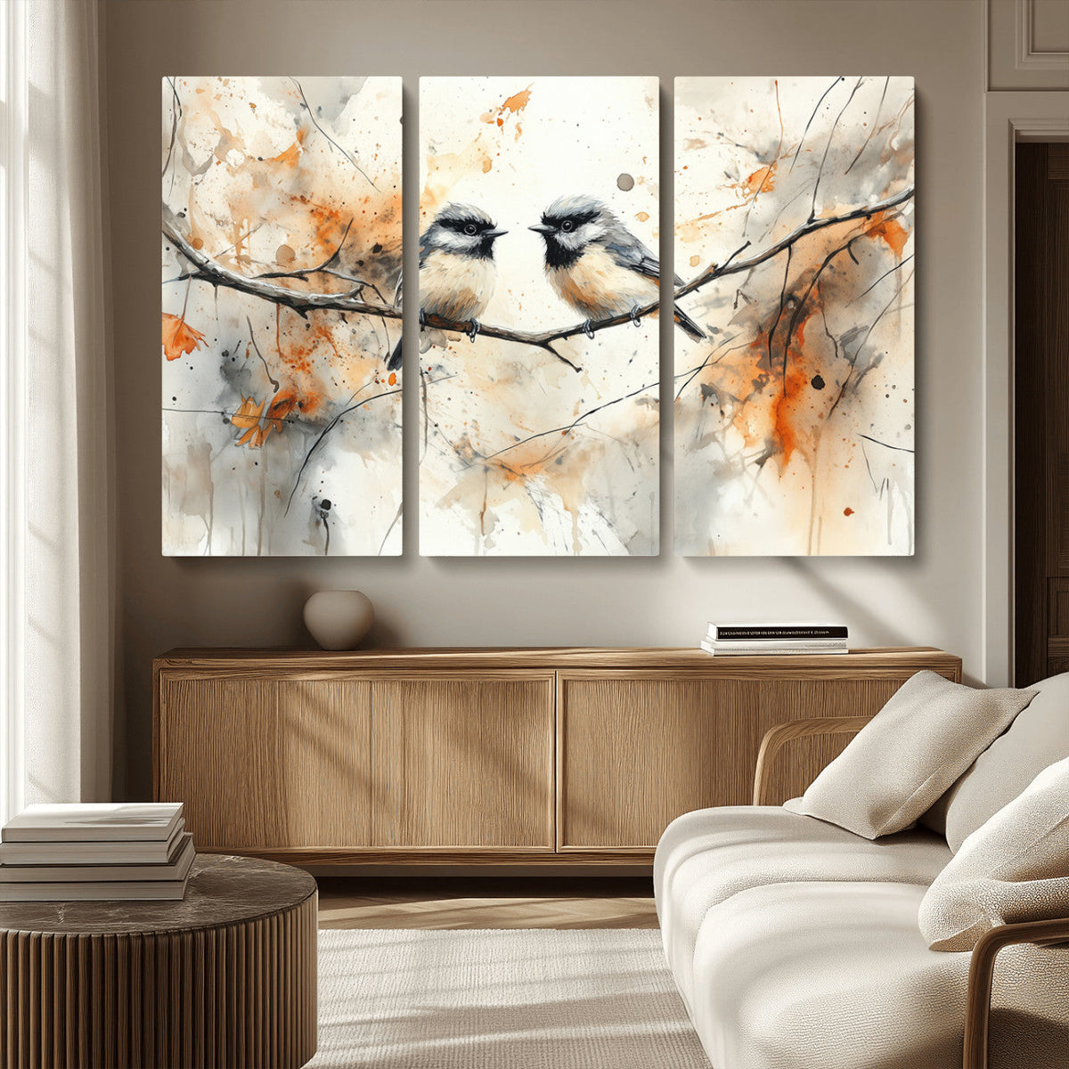 Abstract Watercolor Chickadee Bird Canvas Wall Art Print -
