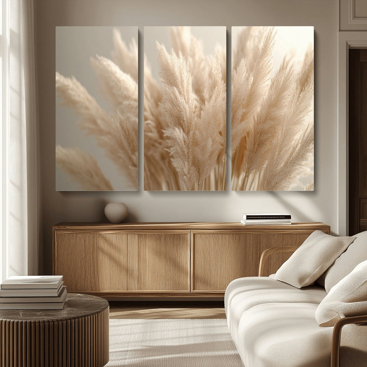 Pampas Grass Canvas Wall Art - Elegant Neutral Decor for
