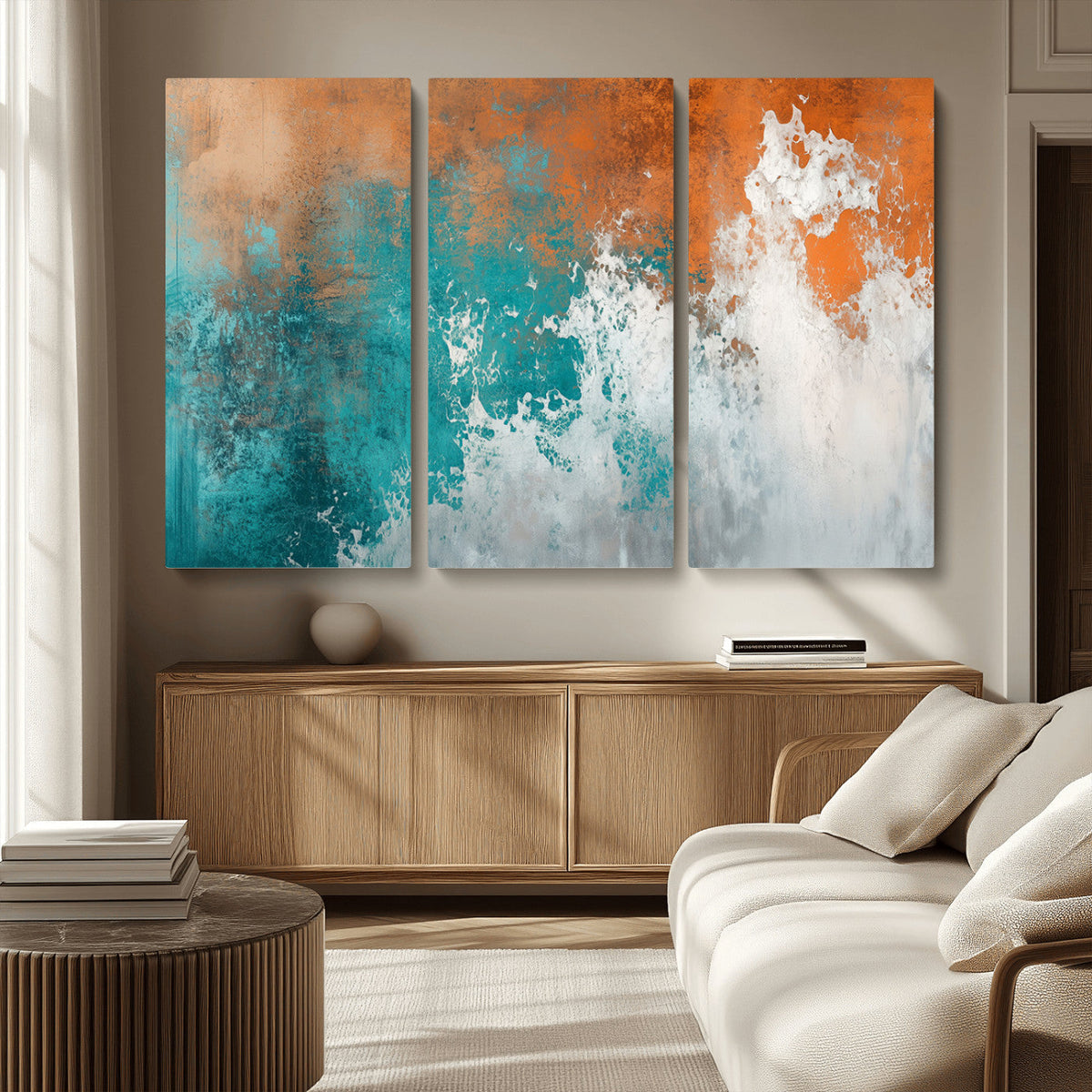 Vintage Abstract Print - Bold Teal and Orange Canvas Wall