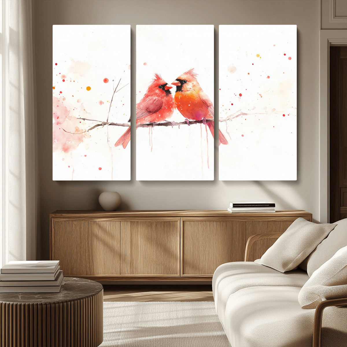 Cardinal Bird Canvas Wall Art - Male and Female Cardinal