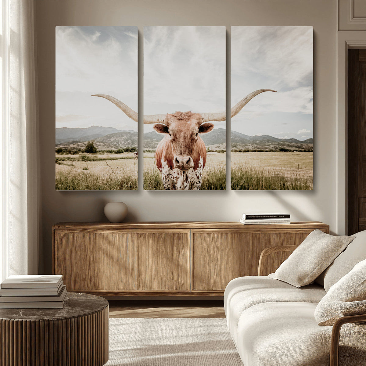 Texas Longhorn Wall Art Canvas Print – Framed Western Cow