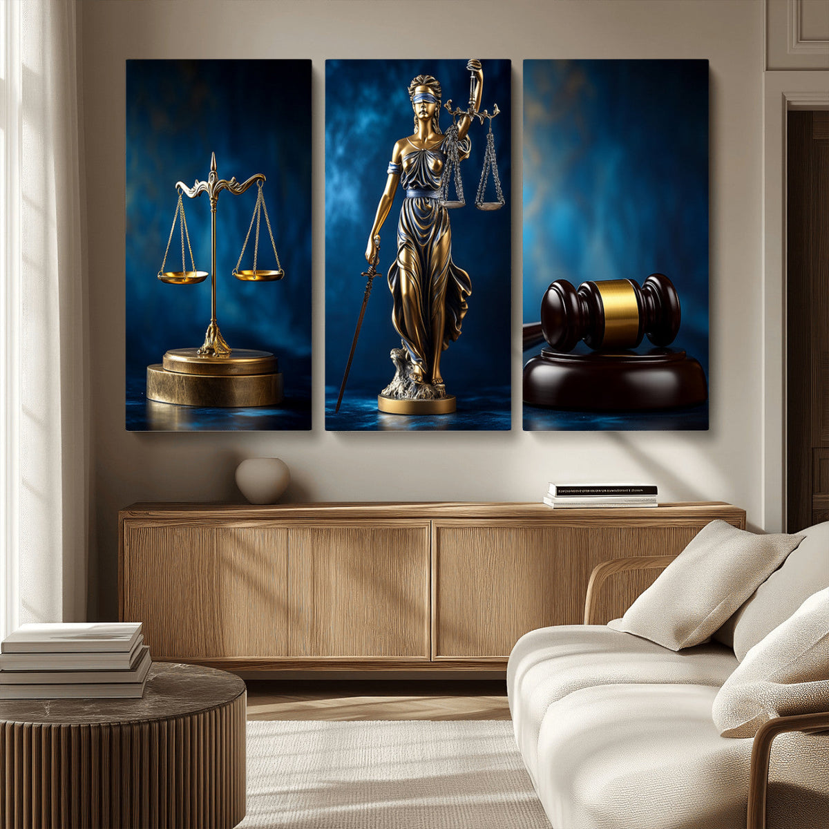 Lady Justice Wall Art Canvas Print – Elegant Gold Legal