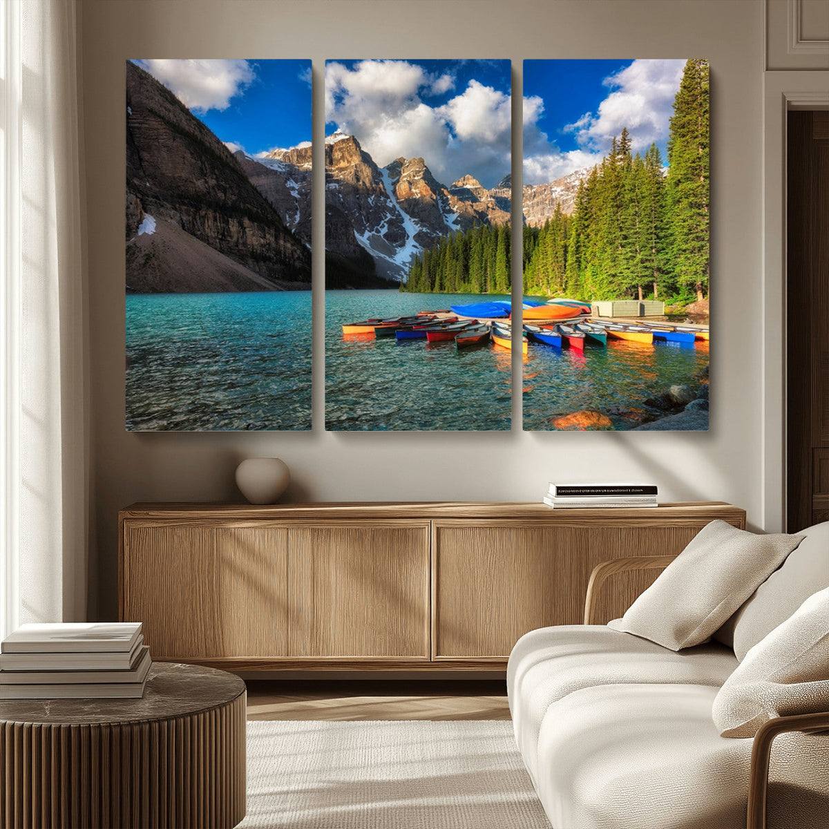 Moraine Lake 3-Panel Wall Art, Majestic Mountain and Lake