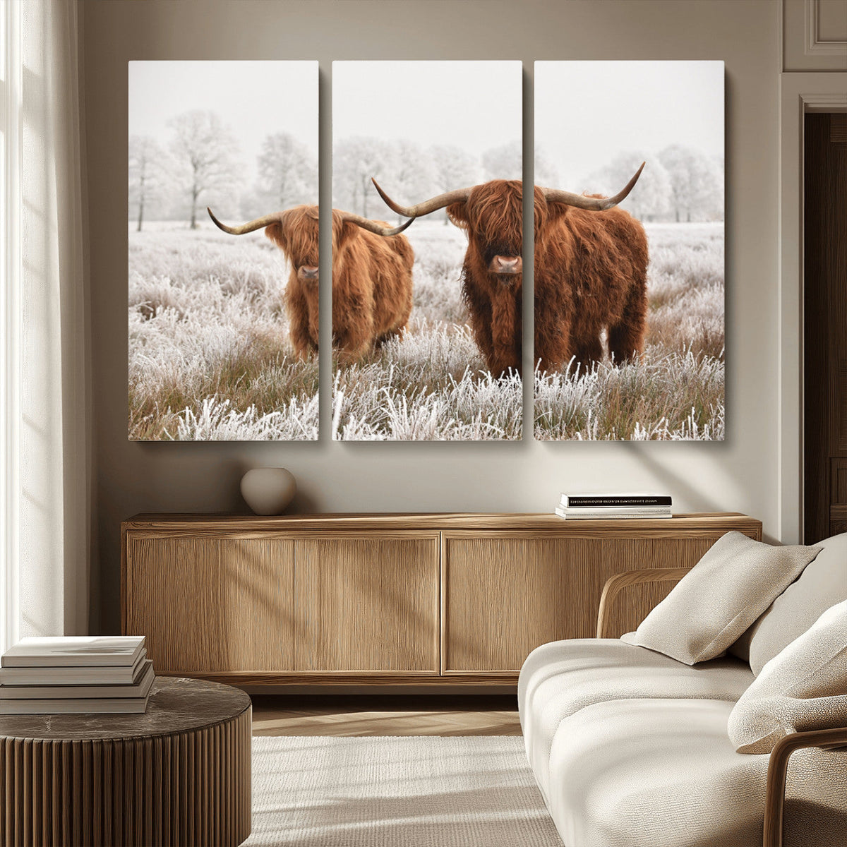 Longhorn Cattle Wall Art Canvas Print, Framed Farmhouse