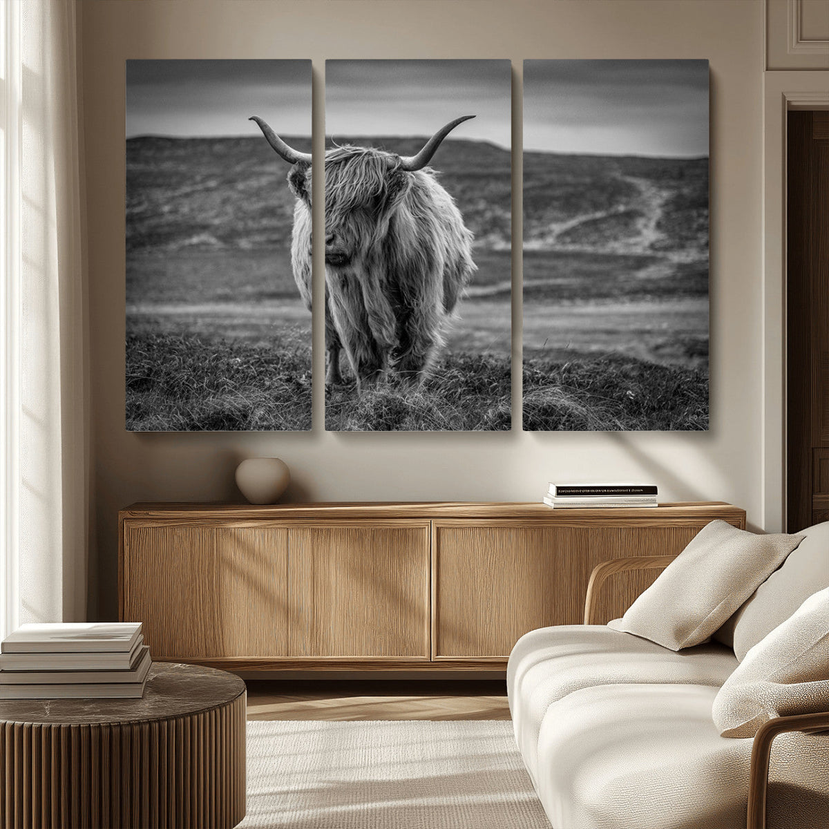 Fluffy Cattle Wall Art Print, Highland Cow Canvas, Framed