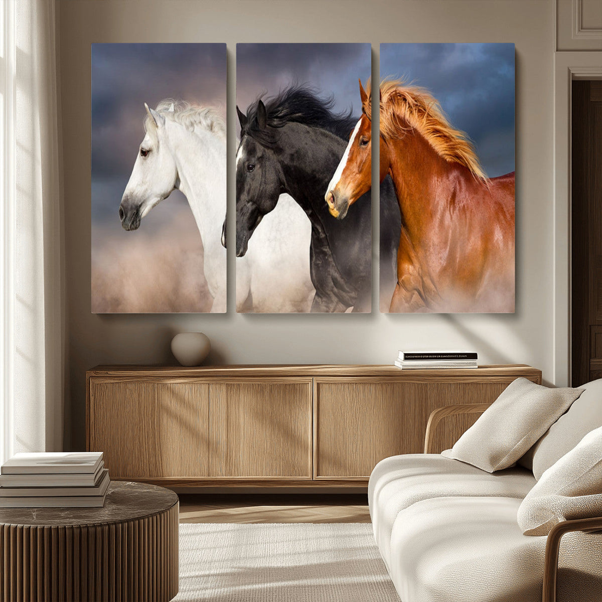 Animal Wall Art Three Horses Farmhouse Art Canvas, Framed