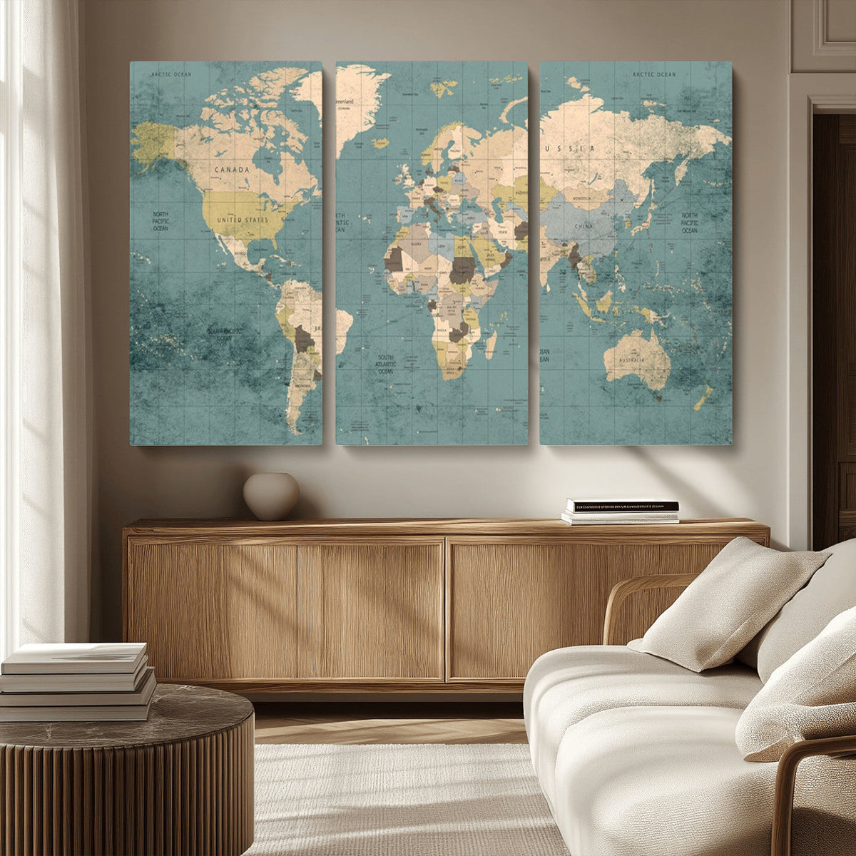 Classic World Map Canvas Print – Framed Vintage Map Wall