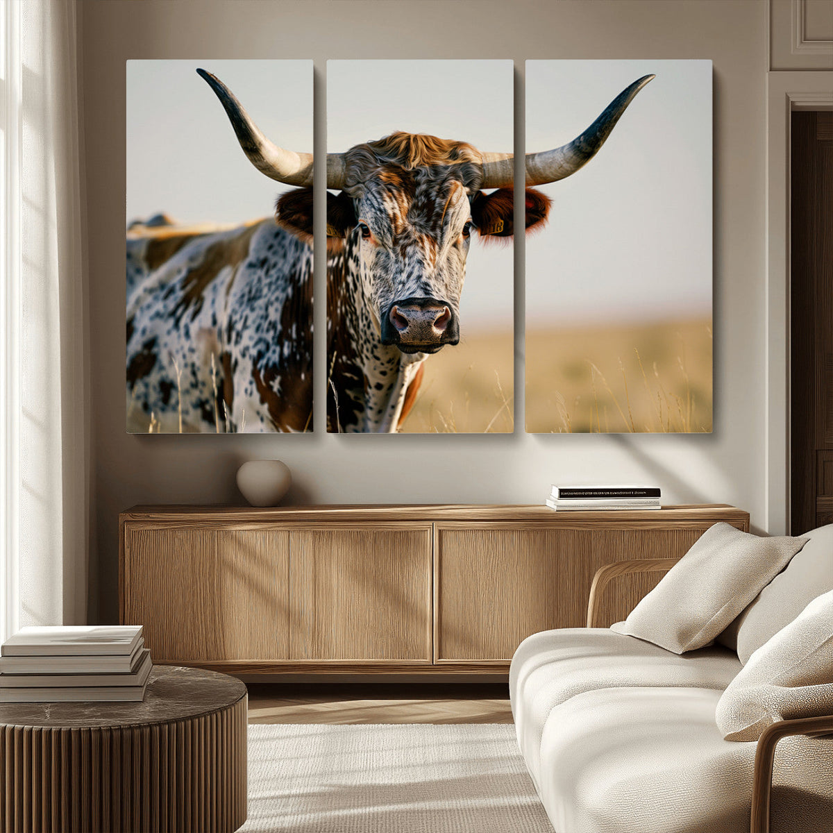 Texas Bull Longhorn Wall Art Canvas Print for Farm House