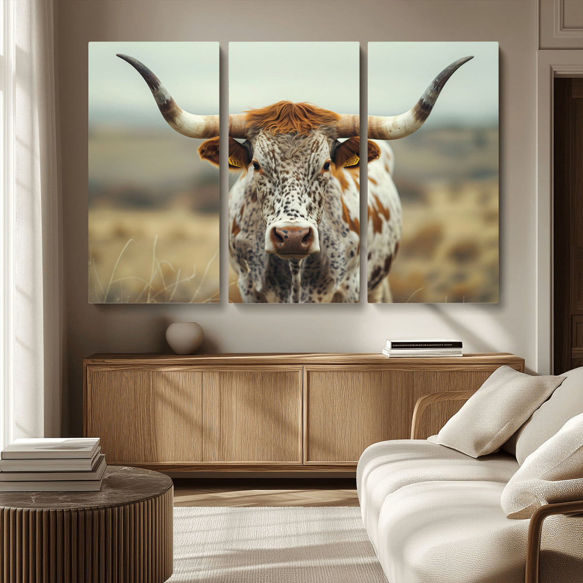 Texas Cow Longhorn Wall Art Canvas Print for Farm House Wall