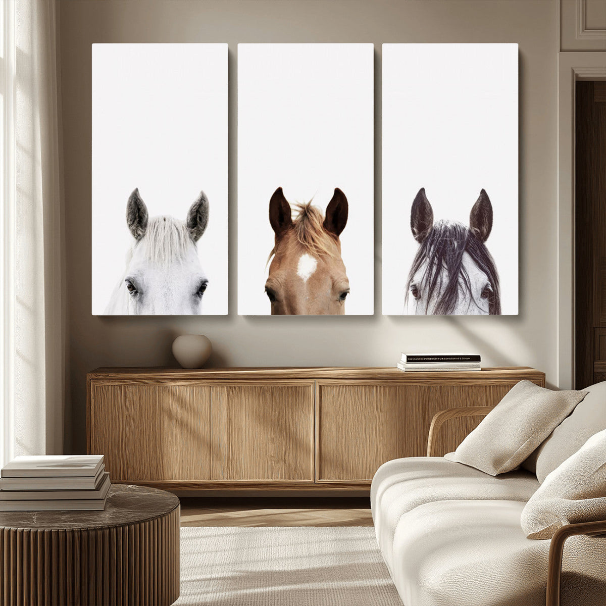 Horse Prints Set, Set of 3 Horse Wall Art, Horses Portraits,